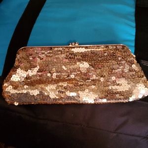 Gold sequined clutch